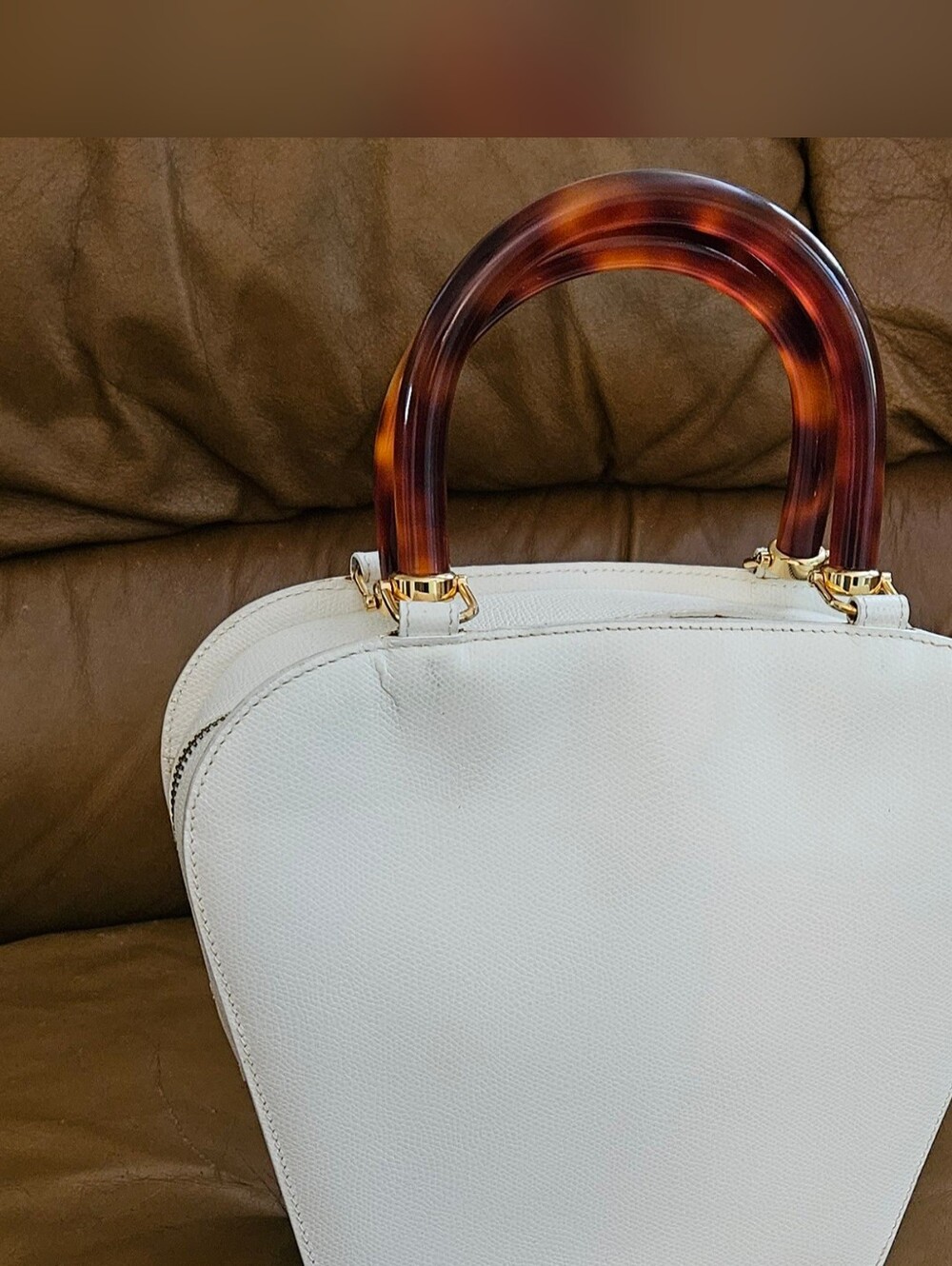 Etro Ivory Leather High-End Luxury Designer Double Handle Handbag (EXCELLENT) - Picture 4 of 16